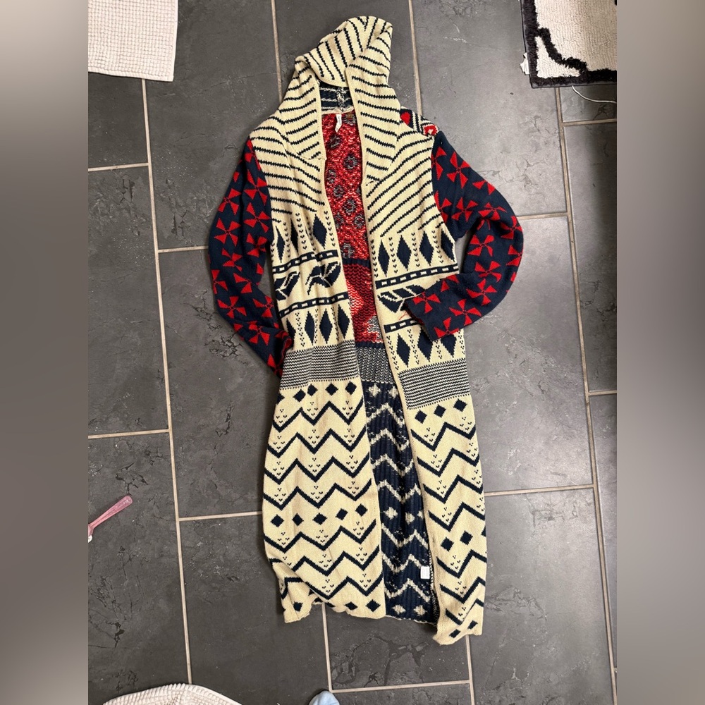 LeShop Red and White Knit Cardigan